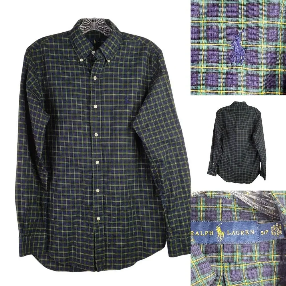 Polo Ralph Lauren Shirt Oxford Men's Small Tartan Blue Plaid LS Button Down
